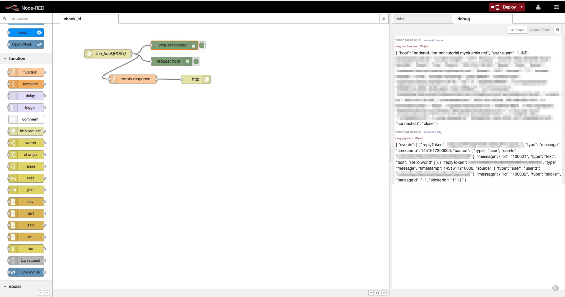 Node-REDでWebサーバのリクエストを監視する方法を説明する図