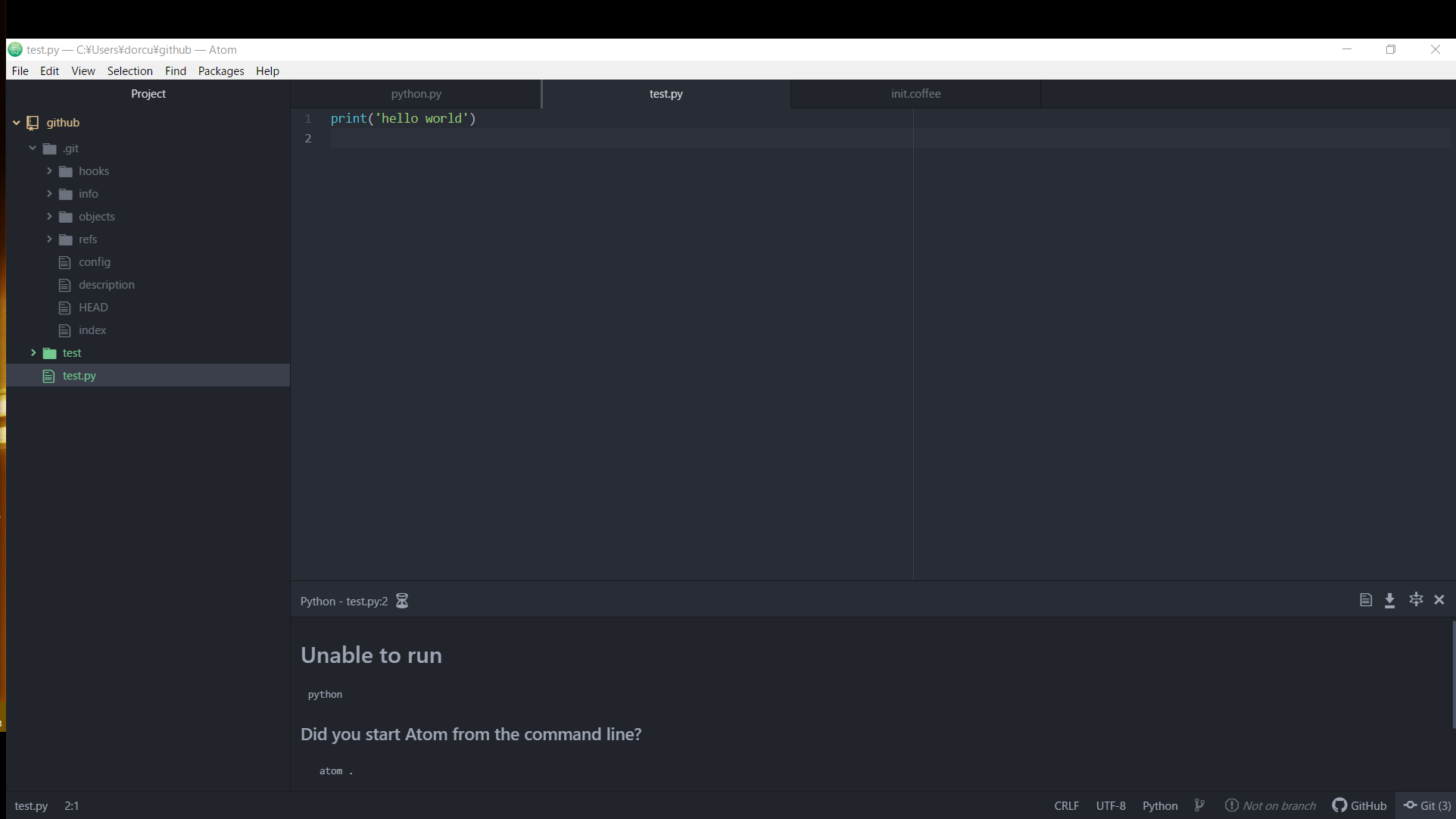 python実行エラー [it responds back that "Unable to run] | teratail