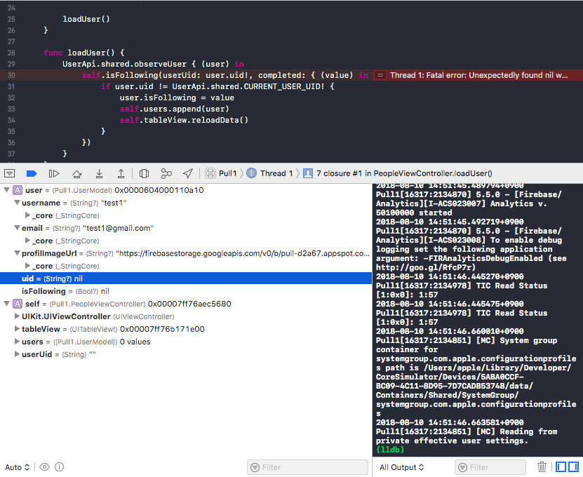 Thread 1: Fatal error: Unexpectedly found nil while unwrapping an ...