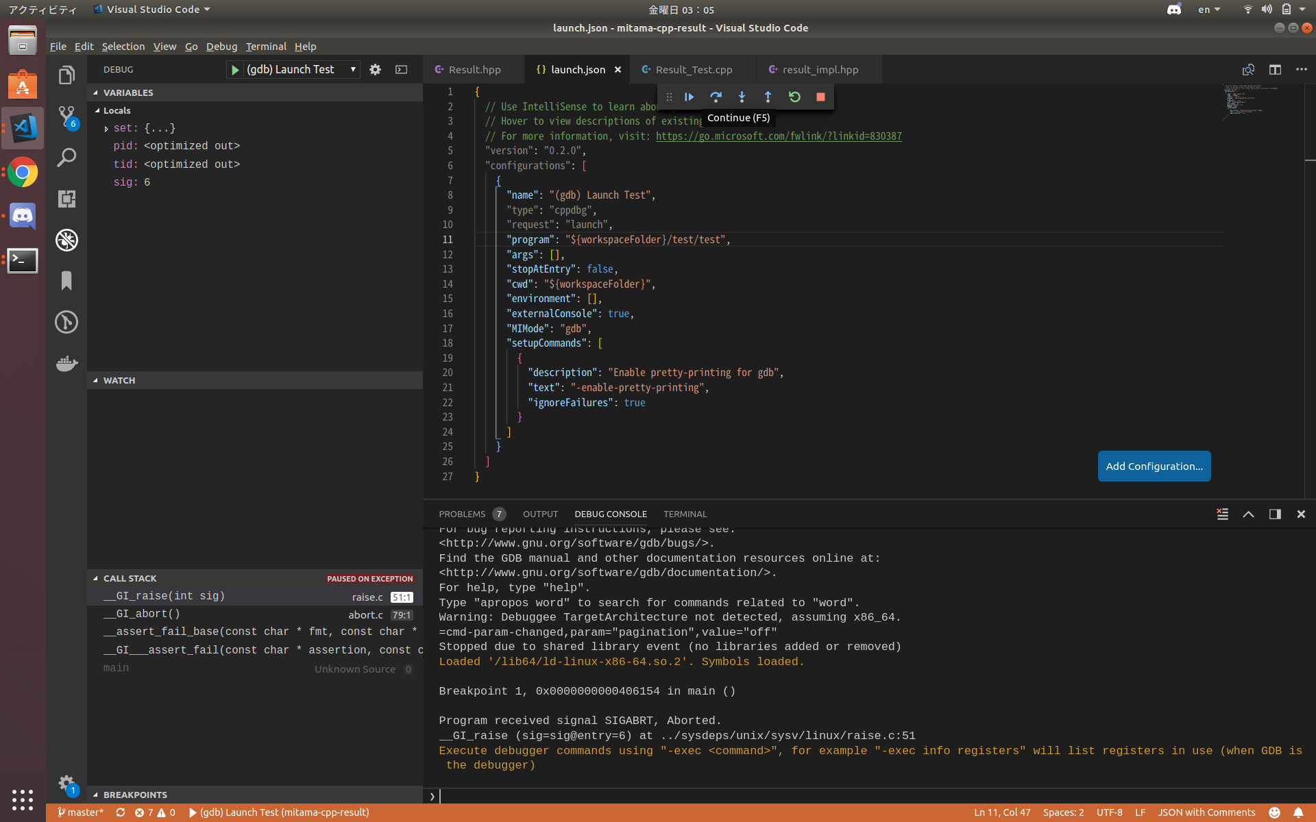 VSCode debugの様子