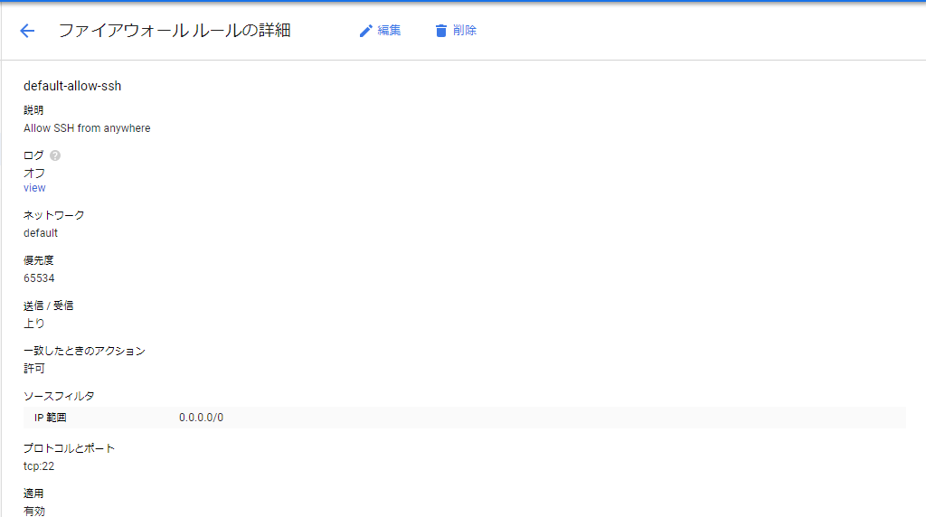 ファイアウォールの状態について