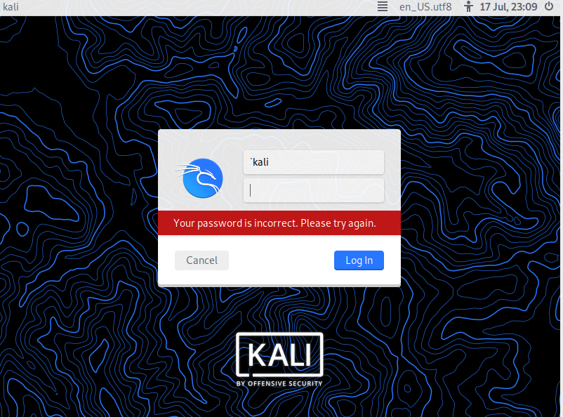 Linux Virtualbox版のkali Linuxで最初のログインができない Teratail