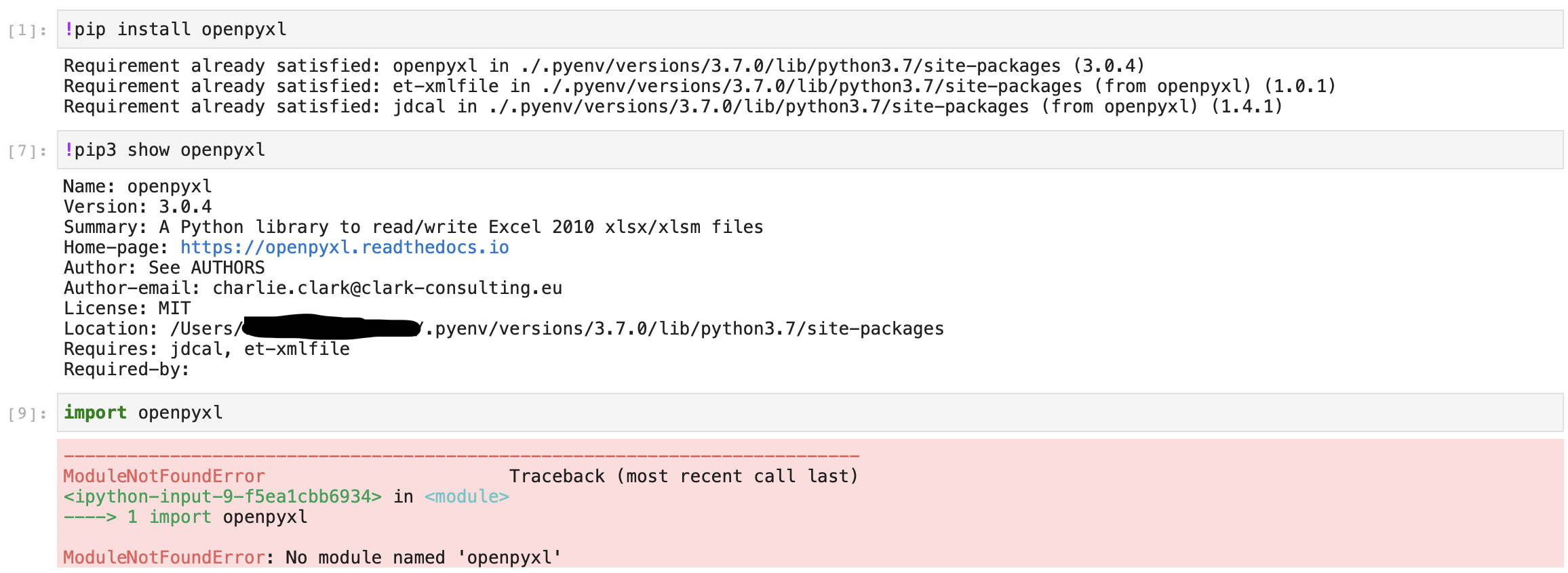 Jupyterlabで OpenpyxlをImportできない